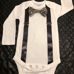 Baby bow tie and suspender onesie